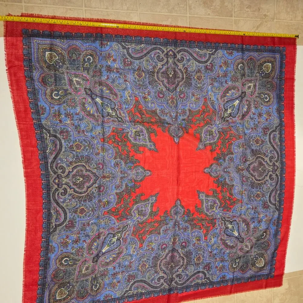Summit Hill Italy 85% Wool Paisley Square Shawl Wrap Scarf 53x53 Oversized